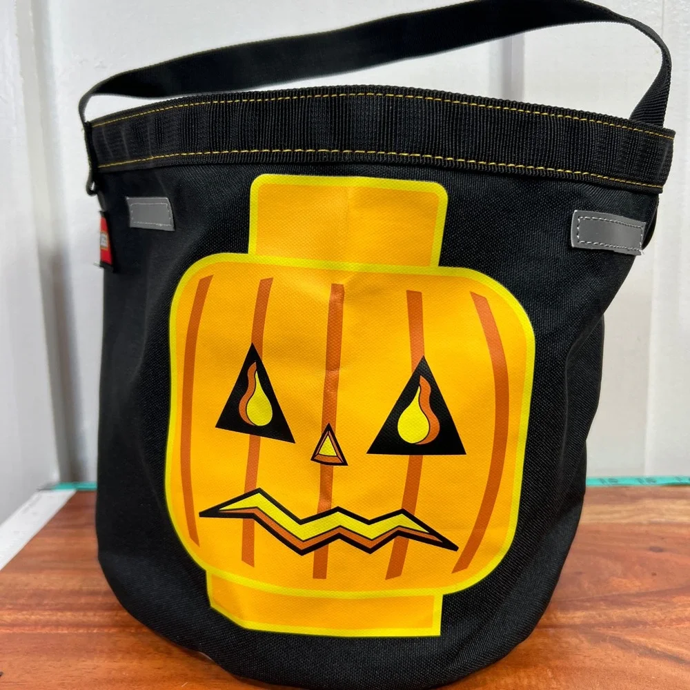 LEGO Halloween Trick or Treat Bucket Jack O Lantern Minifigure Head Black Canvas